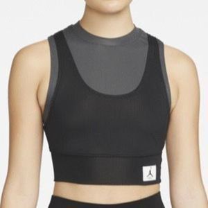 Jordan Medium Sports Bra Crop Top Double Layer Black Grey NWT